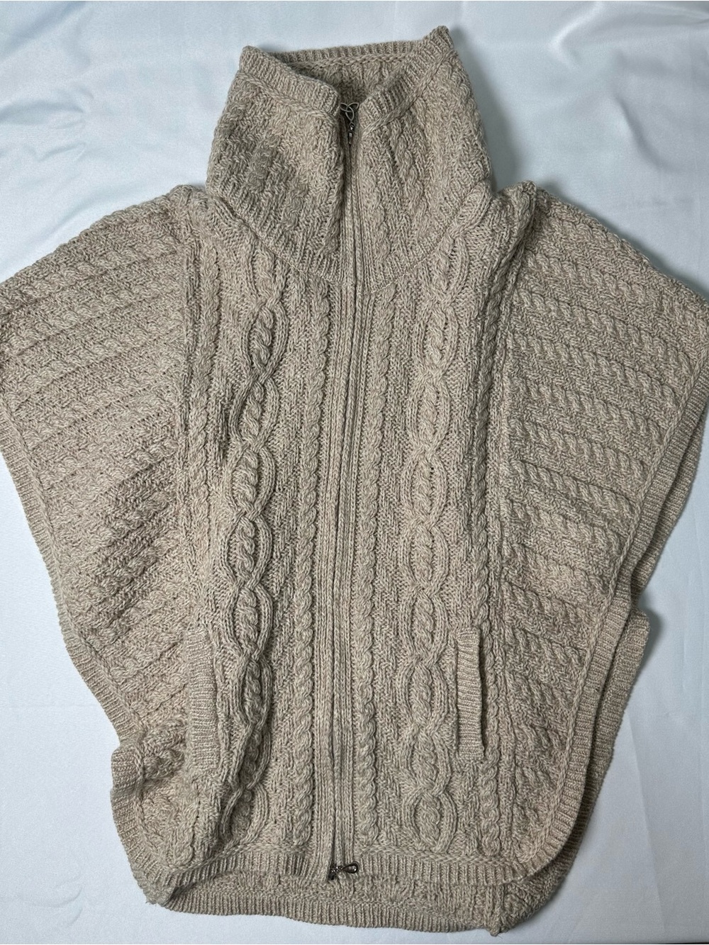Aran Crafts Beige 100% Wool Funnel Neck Poncho